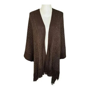 NEW BCBGMAXAZRIA Brown And Gold Open Front Knot Fringe‎ Sweater NWT